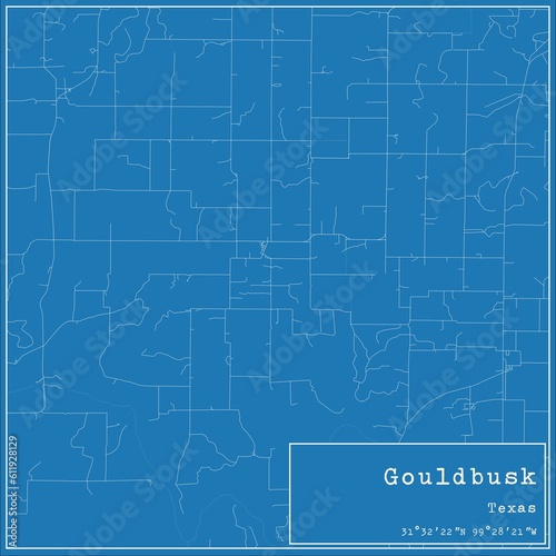Blueprint US city map of Gouldbusk, Texas.