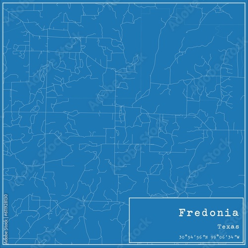 Blueprint US city map of Fredonia, Texas.