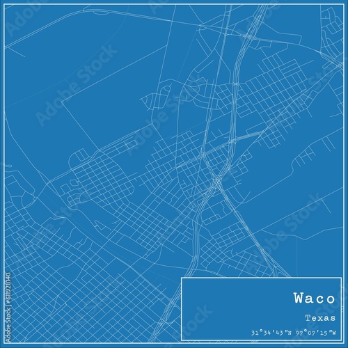 Obraz na płótnie Blueprint US city map of Waco, Texas. w salonie
