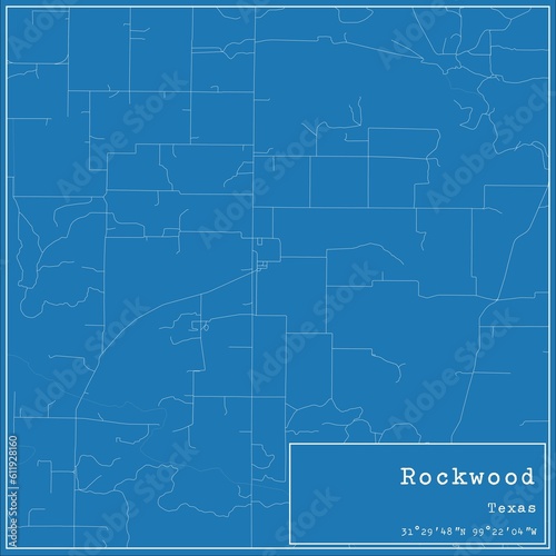 Blueprint US city map of Rockwood, Texas.