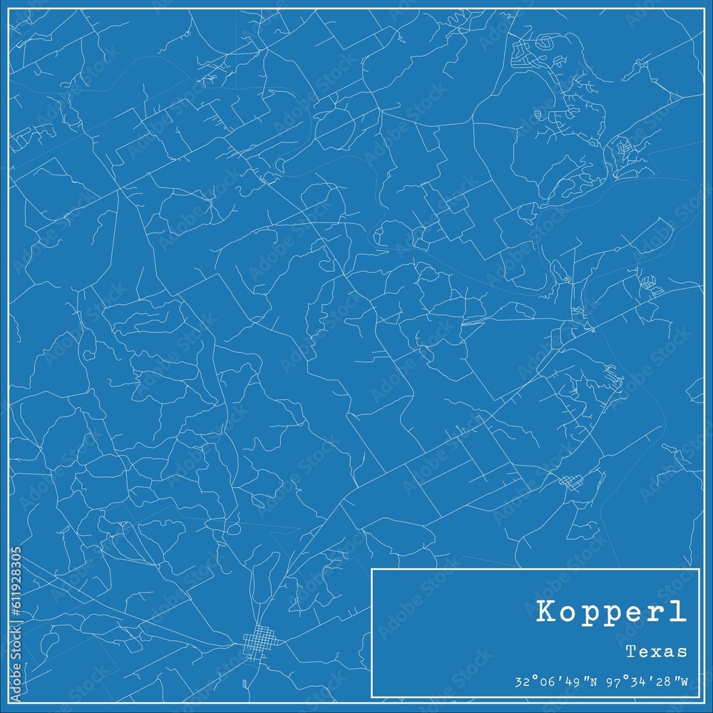Blueprint US city map of Kopperl, Texas.