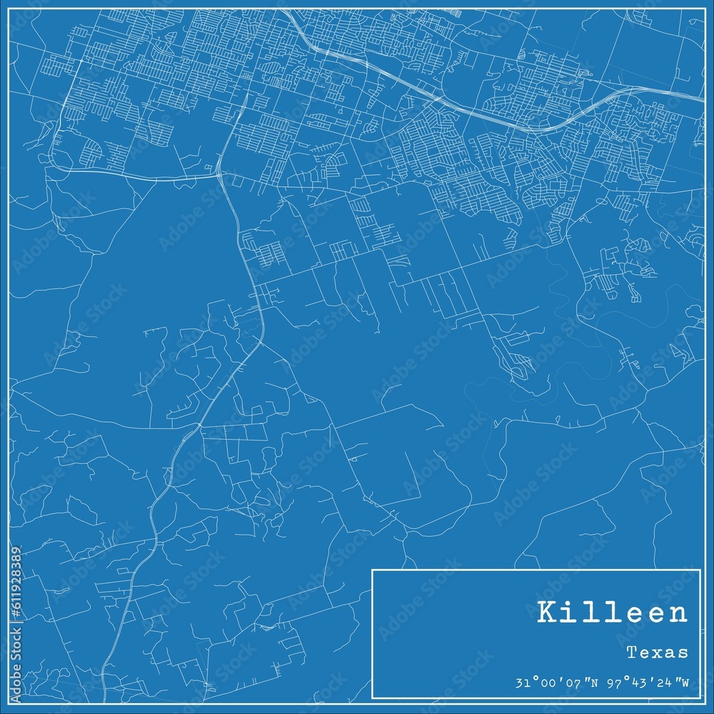 Fototapeta premium Blueprint US city map of Killeen, Texas.