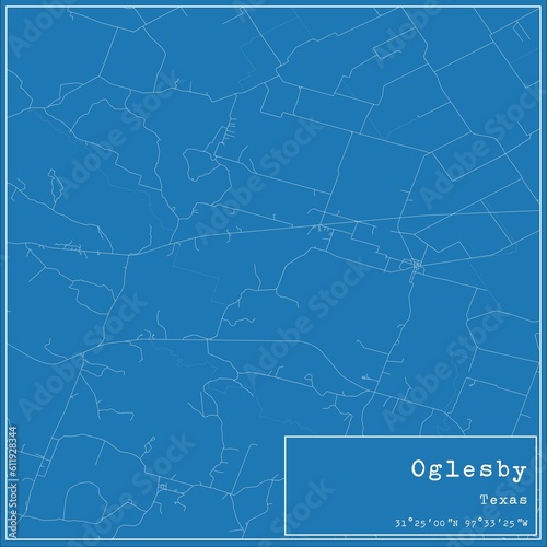 Blueprint US city map of Oglesby, Texas. photo