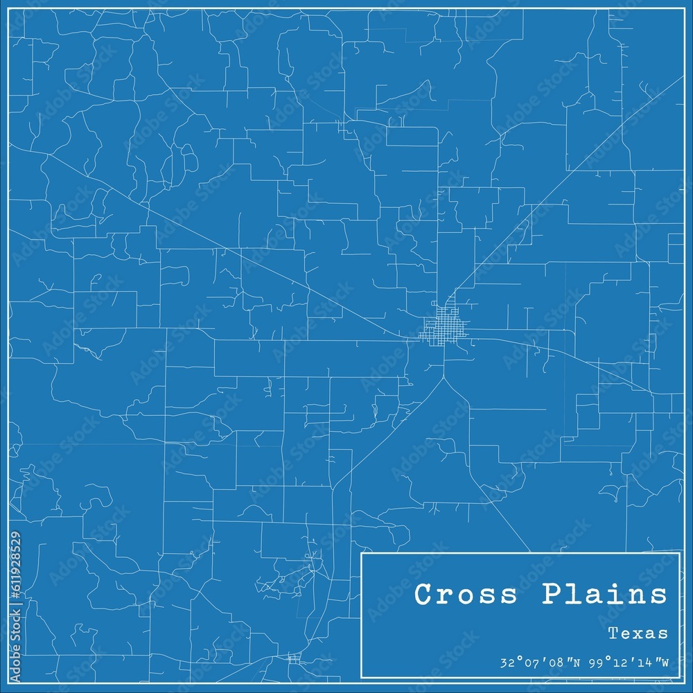 Blueprint US city map of Cross Plains, Texas.