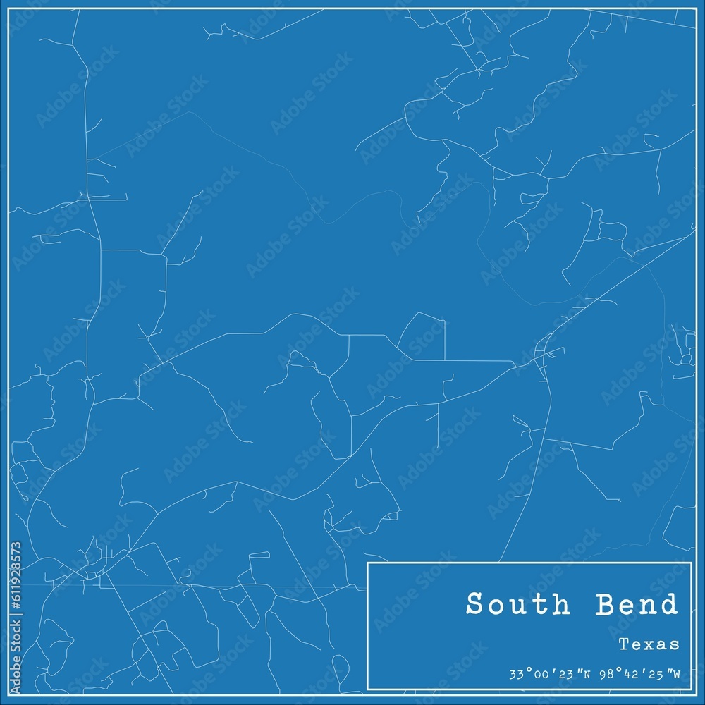 Blueprint US city map of South Bend, Texas. Blueprint US city map of South Bend, Texas.