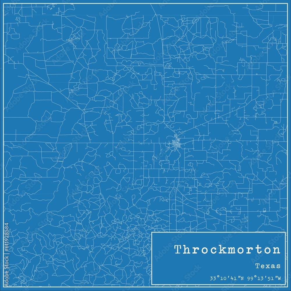 Naklejka premium Blueprint US city map of Throckmorton, Texas.
