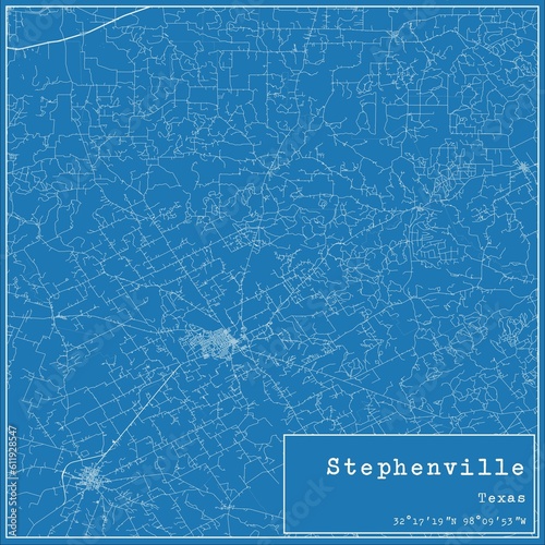 Blueprint US city map of Stephenville, Texas.