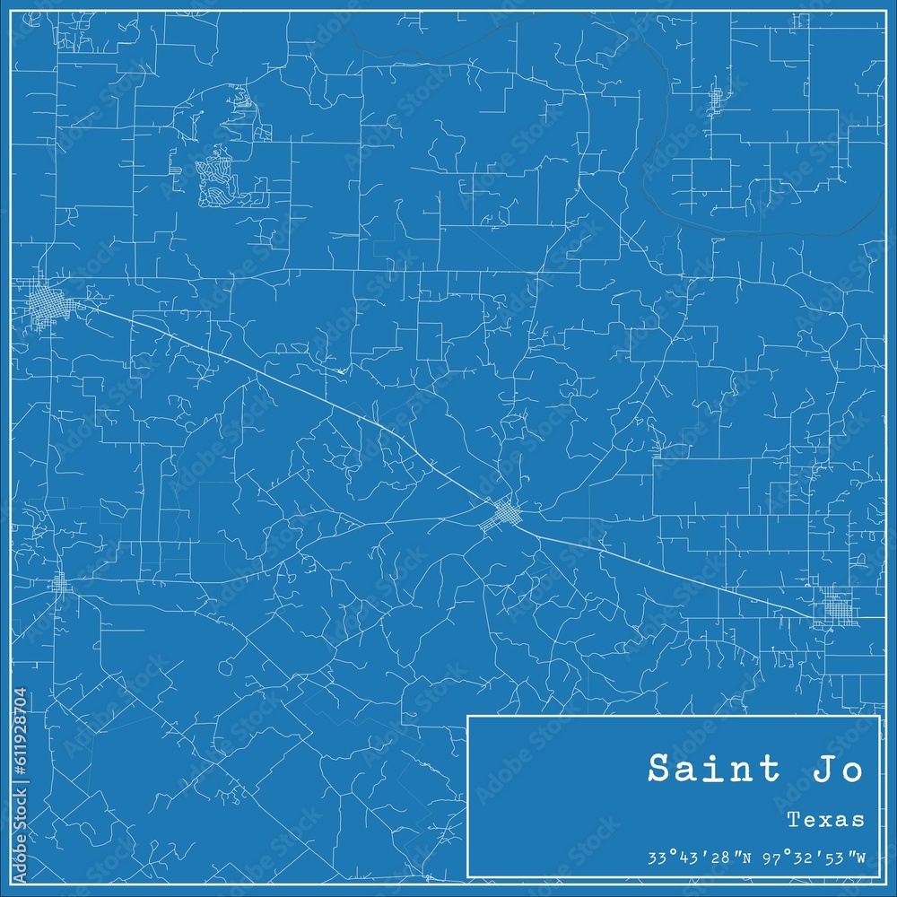Fototapeta premium Blueprint US city map of Saint Jo, Texas.