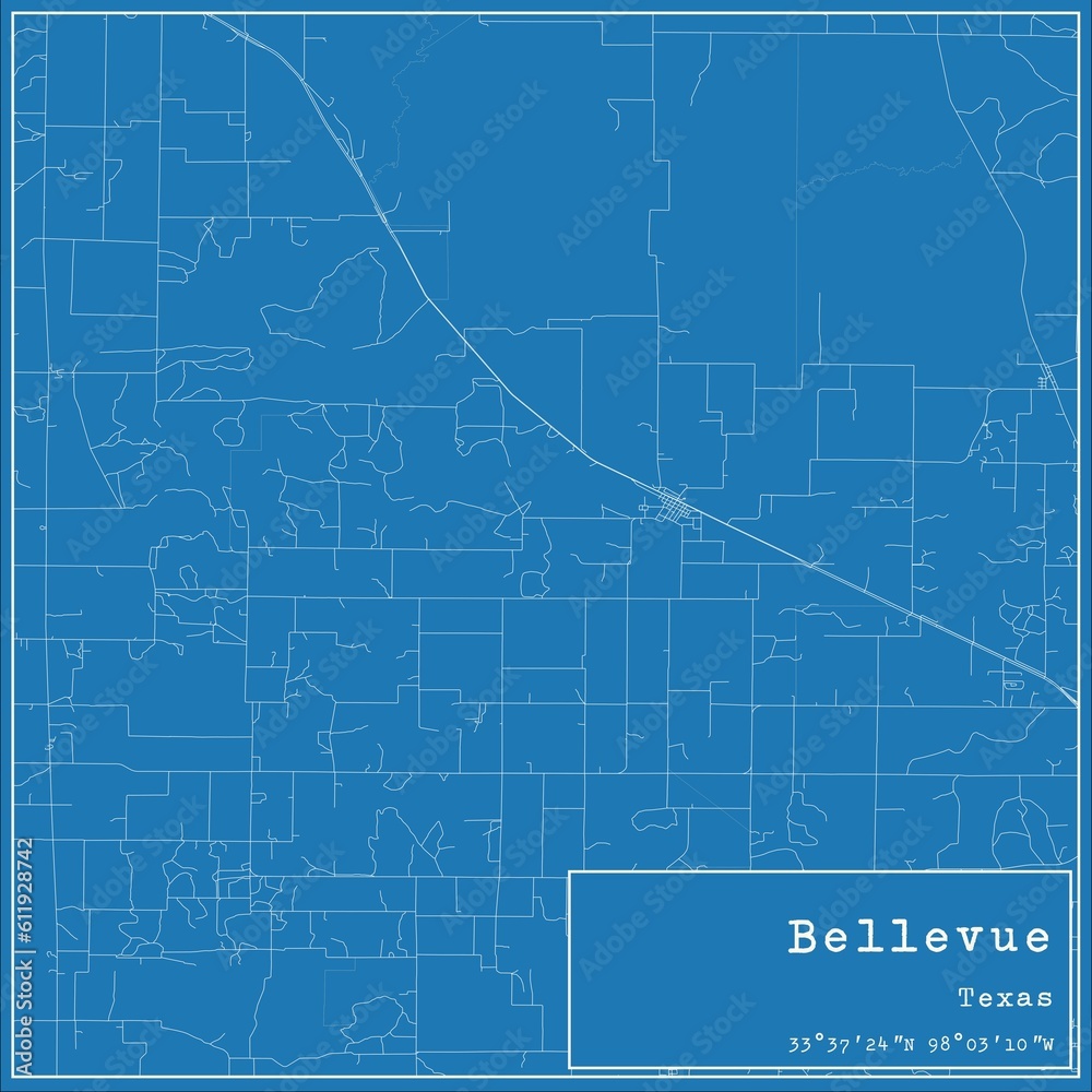 Obraz premium Blueprint US city map of Bellevue, Texas.