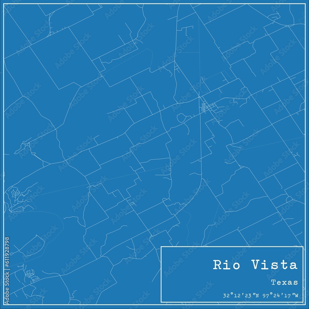 Blueprint US city map of Rio Vista, Texas.