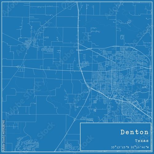 Blueprint US city map of Denton, Texas. photo