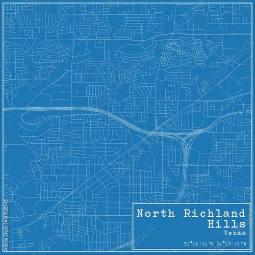 Obraz na płótnie Blueprint US city map of North Richland Hills, Texas. w salonie