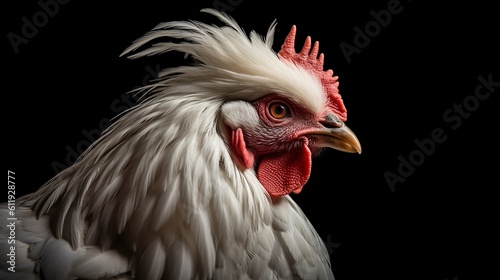 Portrait of a rooster on a black background. Generative AI