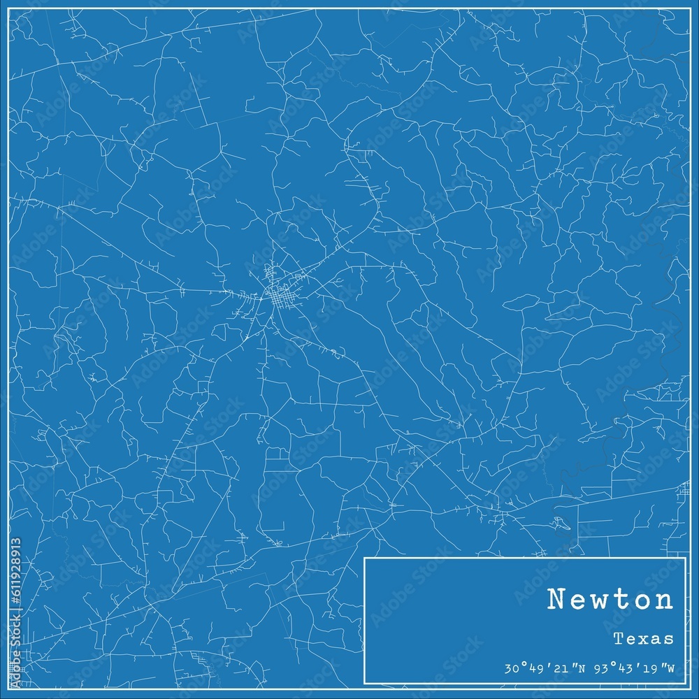 Blueprint US city map of Newton, Texas.