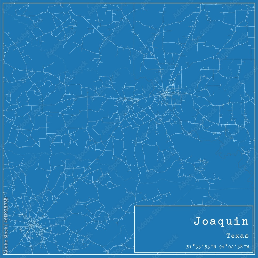 Blueprint US city map of Joaquin, Texas.