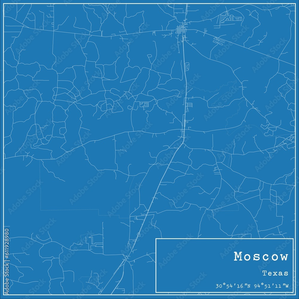 Fototapeta premium Blueprint US city map of Moscow, Texas.