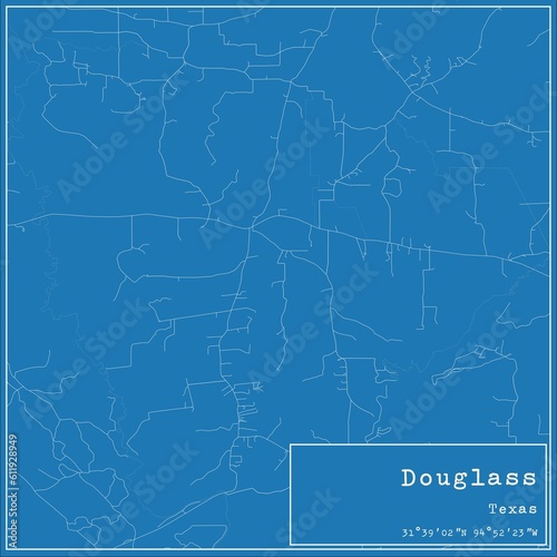 Blueprint US city map of Douglass, Texas. photo