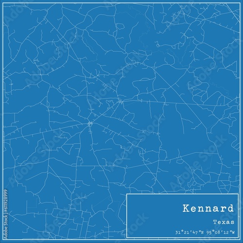 Blueprint US city map of Kennard, Texas.