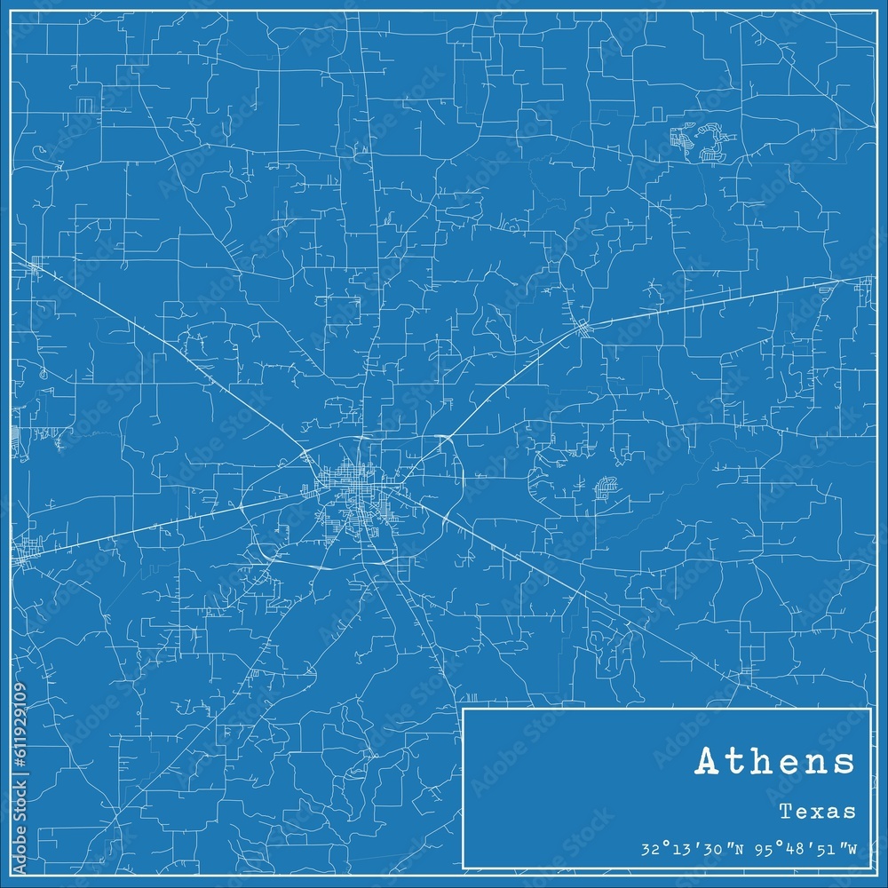 Fototapeta premium Blueprint US city map of Athens, Texas.