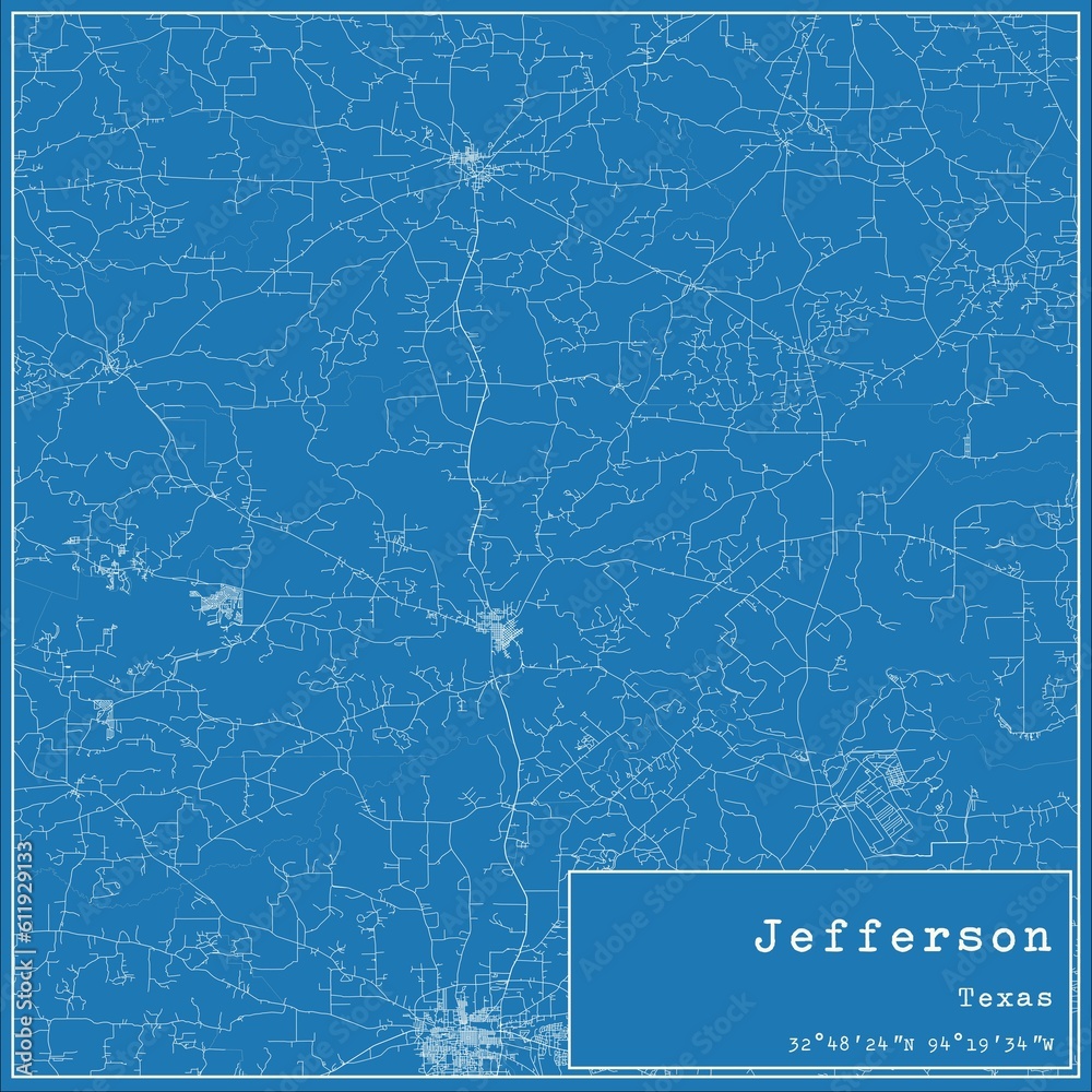 Blueprint US city map of Jefferson, Texas.