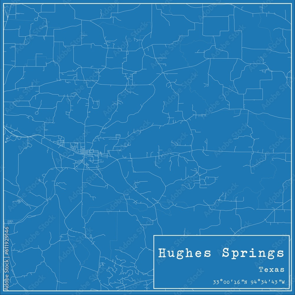 Fototapeta premium Blueprint US city map of Hughes Springs, Texas.