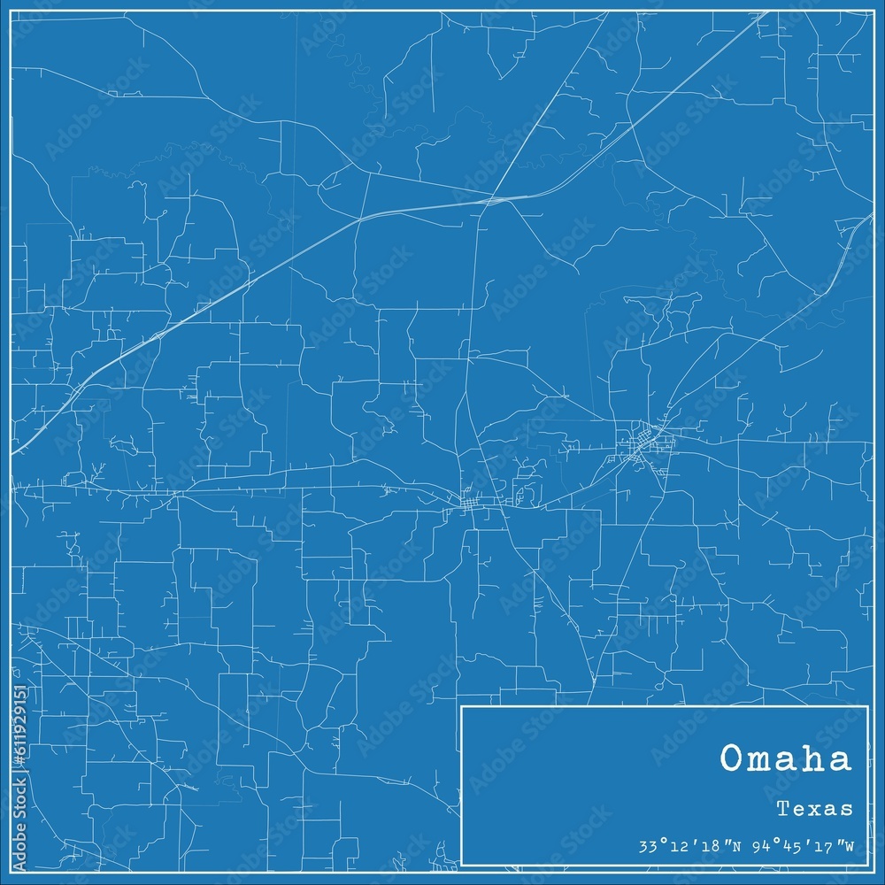 Blueprint US city map of Omaha, Texas. Blueprint US city map of Omaha, Texas.