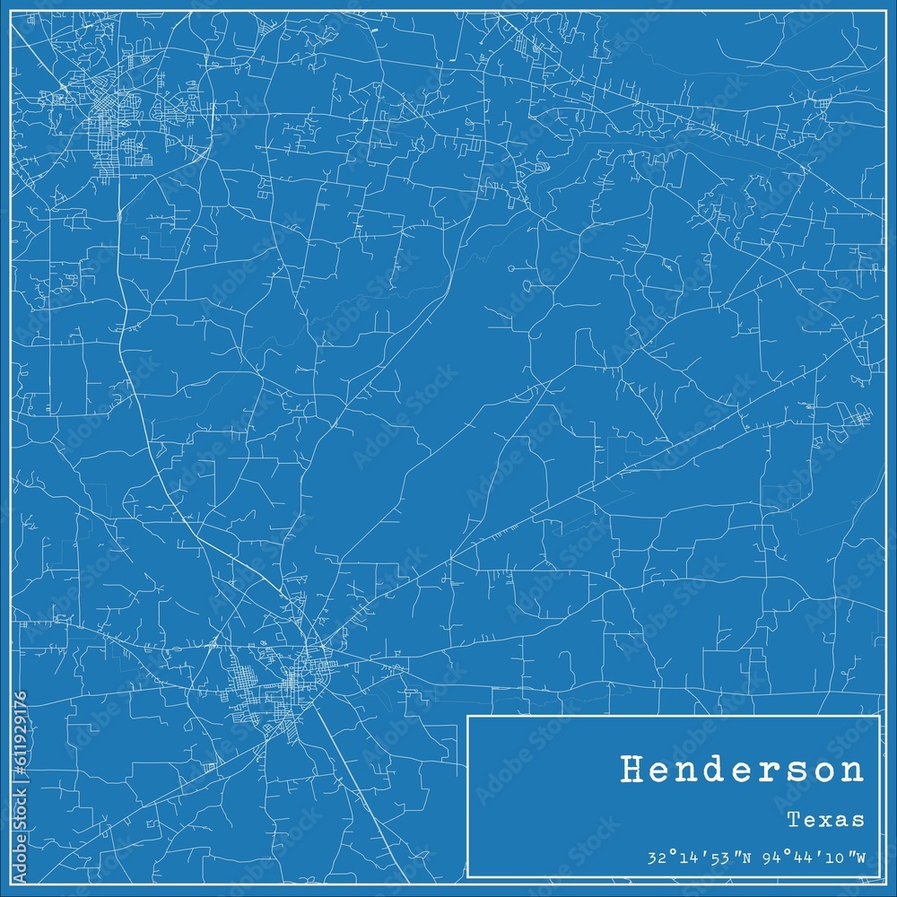 Blueprint US city map of Henderson, Texas.