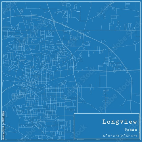Blueprint US city map of Longview, Texas.