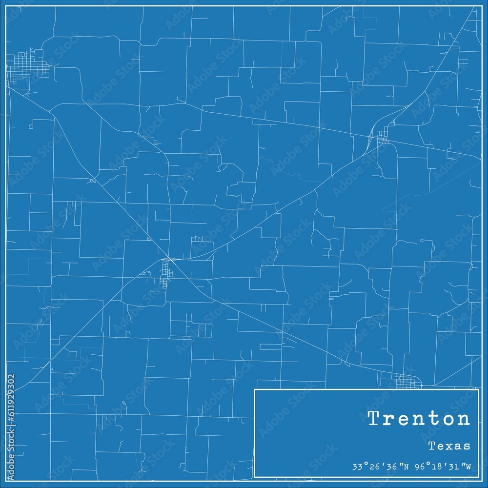 Blueprint US city map of Trenton, Texas.