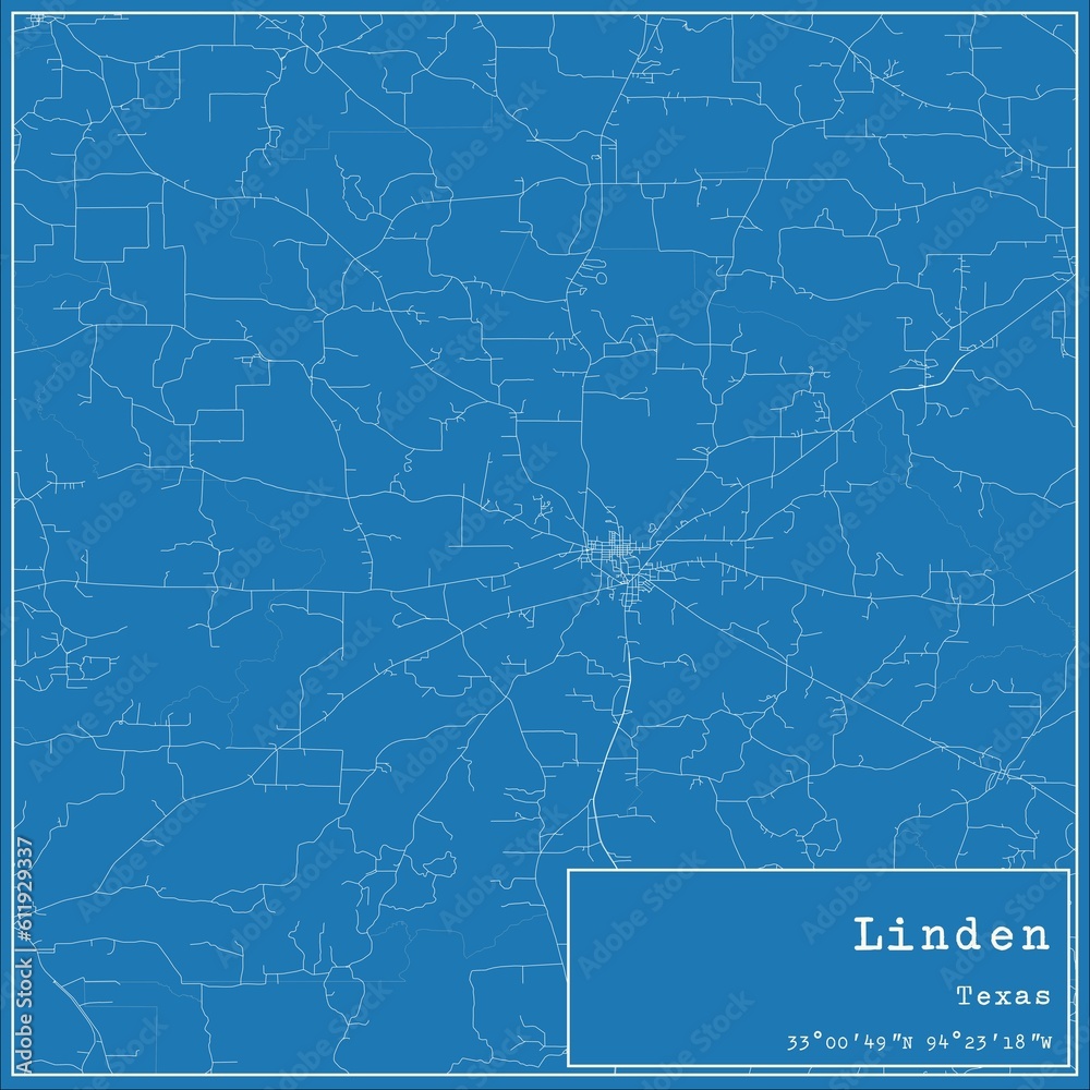 Blueprint US city map of Linden, Texas.