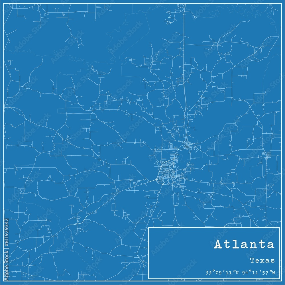 Blueprint US city map of Atlanta, Texas.