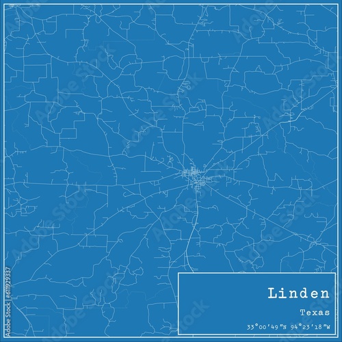 Blueprint US city map of Linden, Texas.