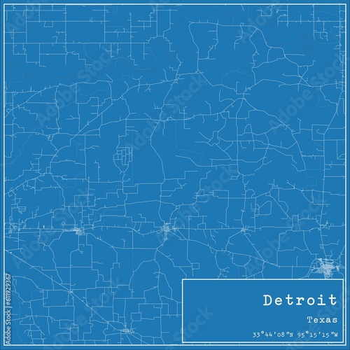 Blueprint US city map of Detroit, Texas.