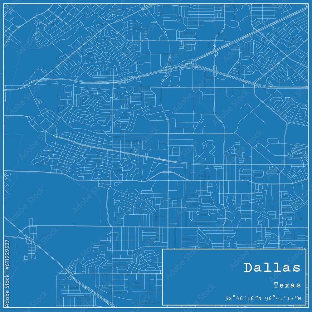 Blueprint US city map of Dallas, Texas. Blueprint US city map of Dallas, Texas.