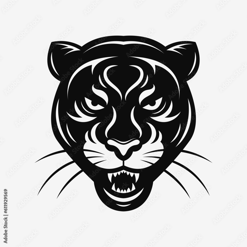 Panther head logo. Black and white emblem. Vector illustration