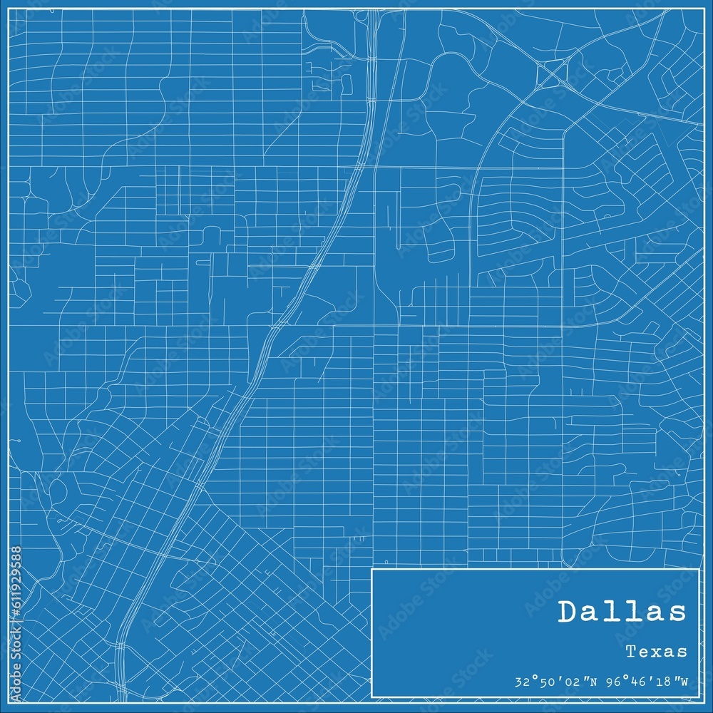 Blueprint US city map of Dallas, Texas. Blueprint US city map of Dallas, Texas.