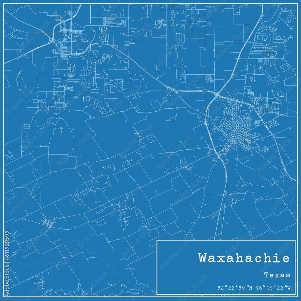 Fototapeta premium Blueprint US city map of Waxahachie, Texas.