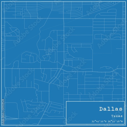 Blueprint US city map of Dallas, Texas.