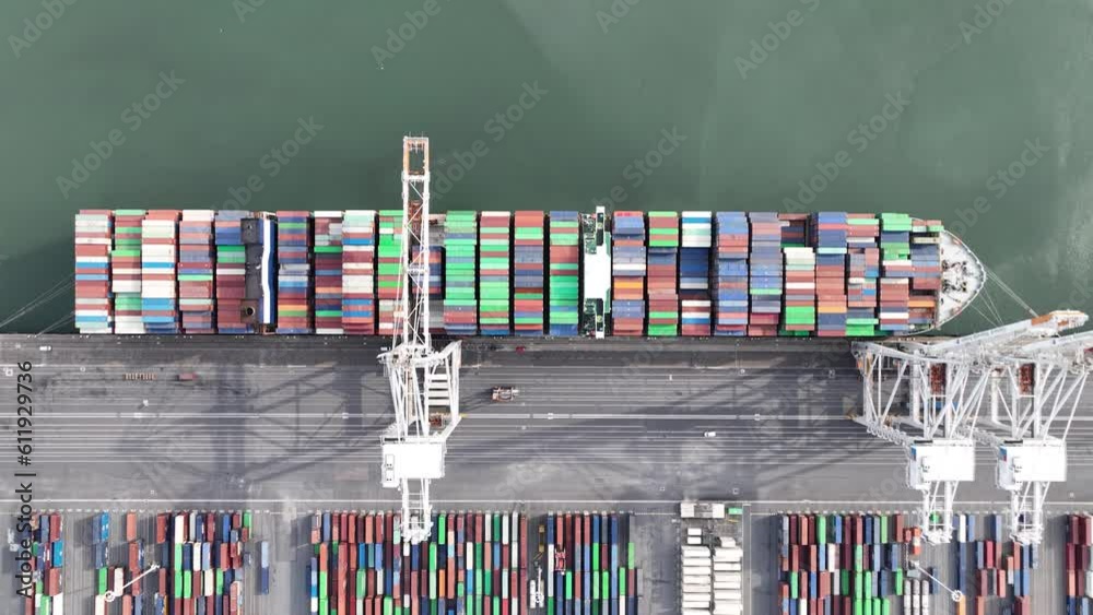 Le Havre, 19th of May 2023, France. The container harbor terminal of le Havre in France. Top down view.