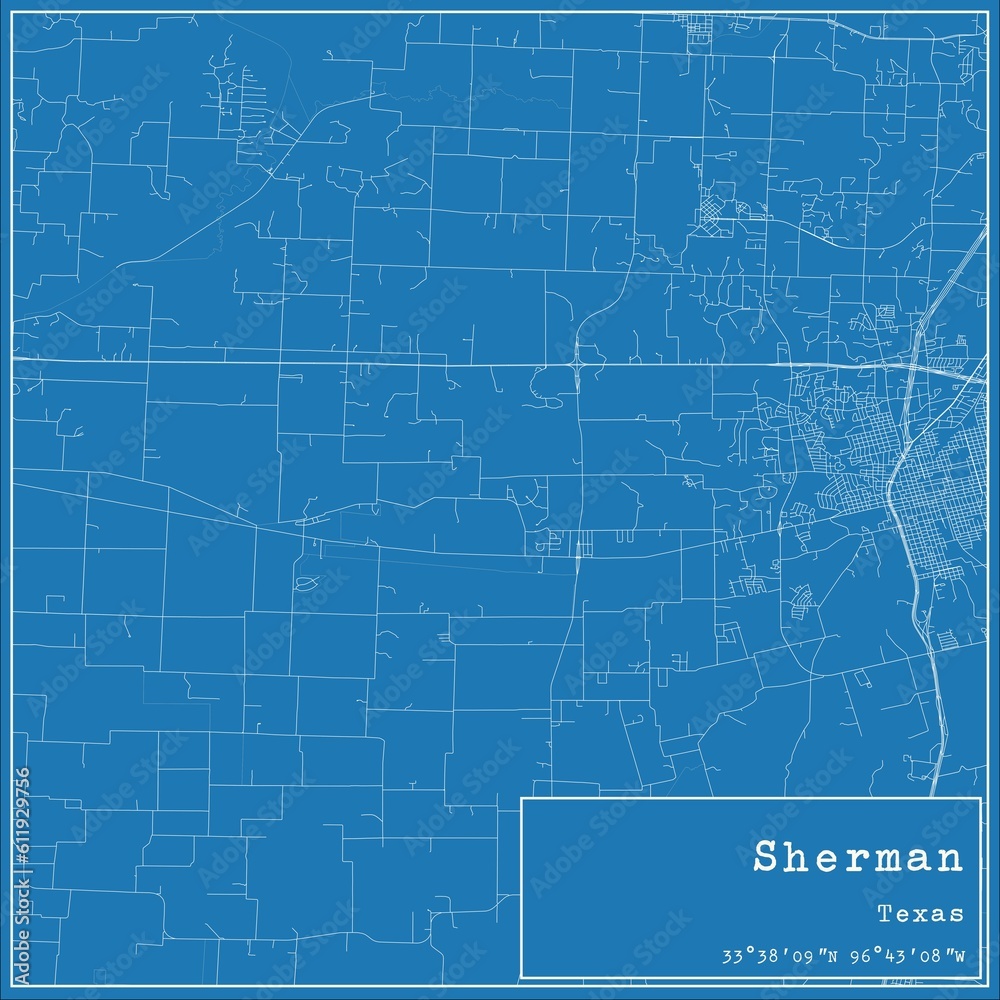 Blueprint US city map of Sherman, Texas. Blueprint US city map of Sherman, Texas.