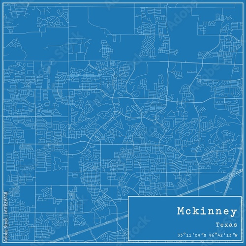 Blueprint US city map of Mckinney, Texas.