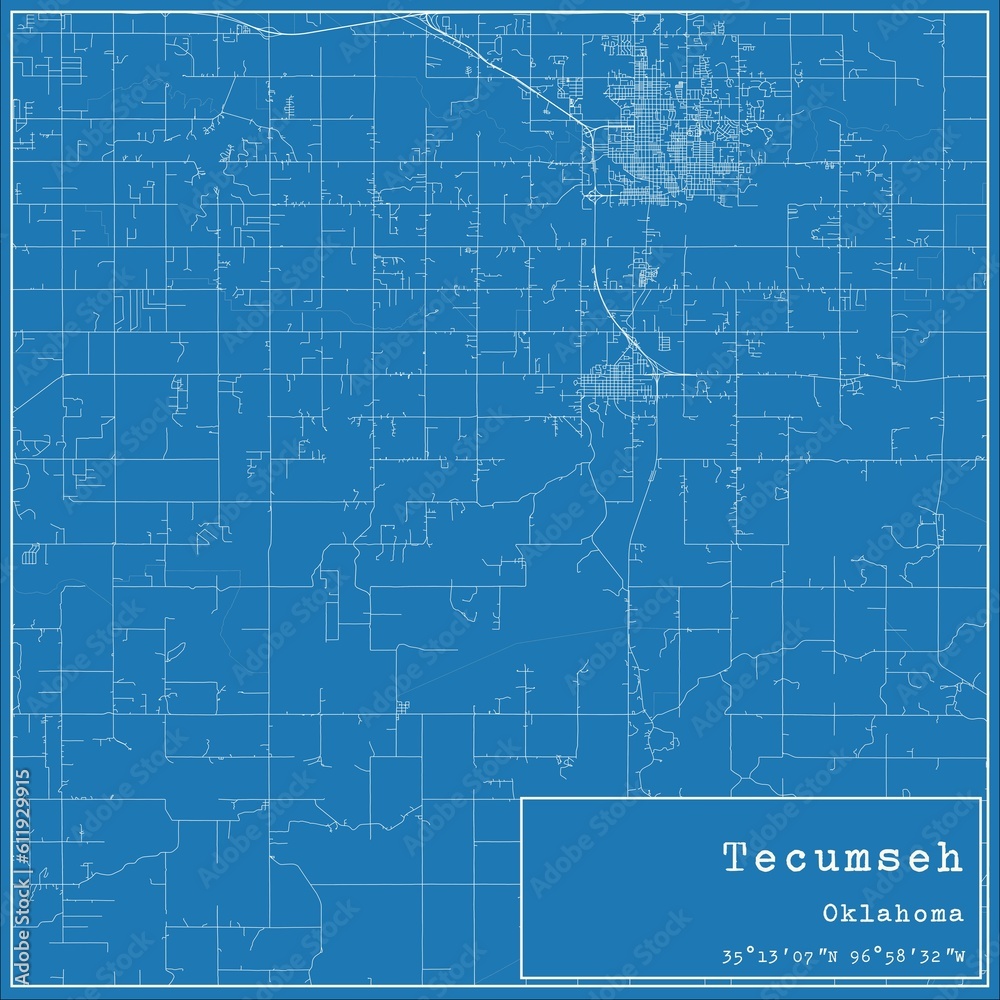 Blueprint US city map of Tecumseh, Oklahoma. Blueprint US city map of Tecumseh, Oklahoma.