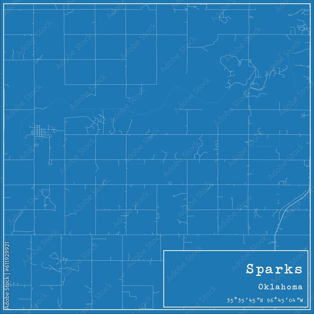 Blueprint US city map of Sparks, Oklahoma.