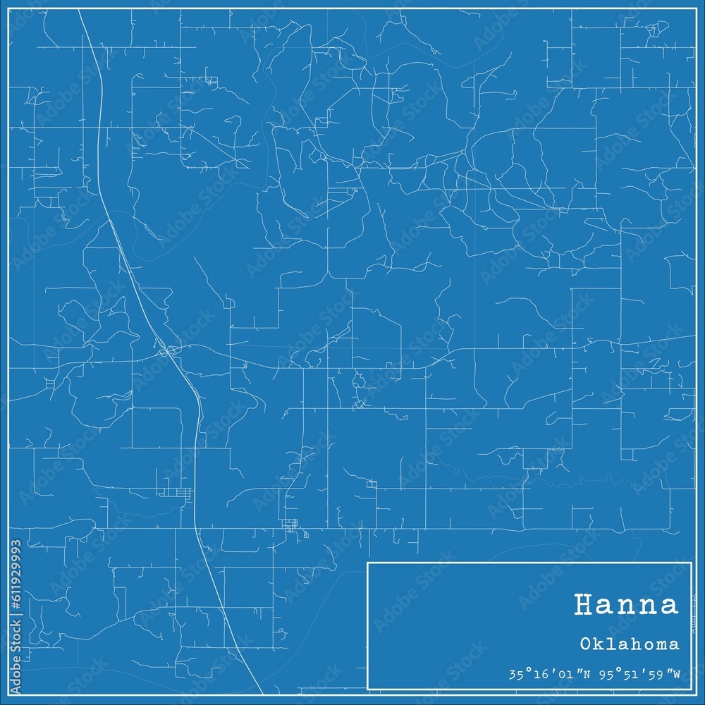 Obraz premium Blueprint US city map of Hanna, Oklahoma.