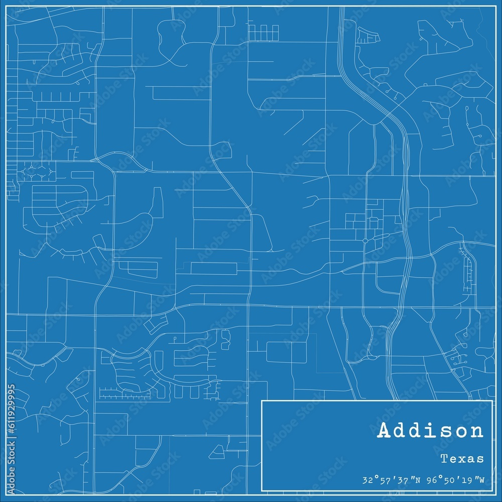 Naklejka premium Blueprint US city map of Addison, Texas.