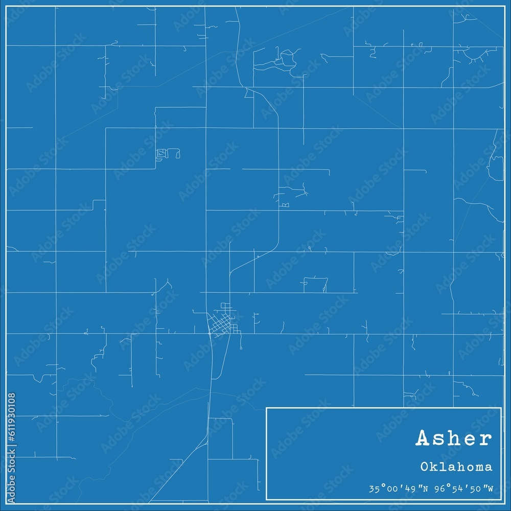 Blueprint US city map of Asher, Oklahoma. Blueprint US city map of Asher, Oklahoma.