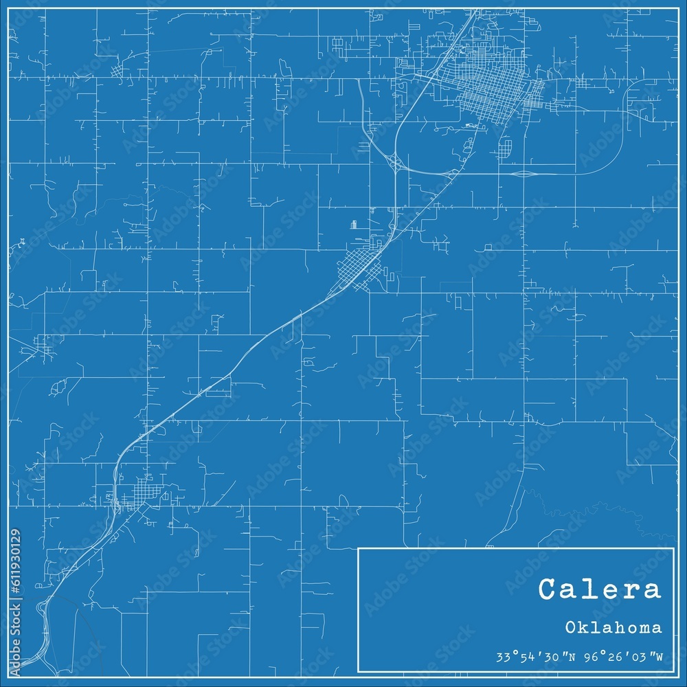 Blueprint US city map of Calera, Oklahoma.