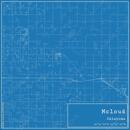 Blueprint US city map of Mcloud, Oklahoma. photo