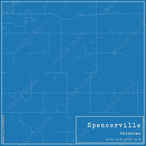 Blueprint US city map of Spencerville, Oklahoma.