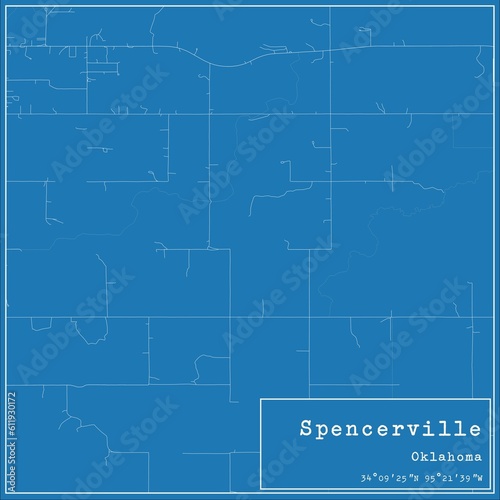 Blueprint US city map of Spencerville, Oklahoma. photo